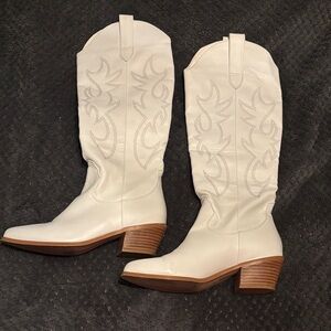 White Western Faux Leather Boots